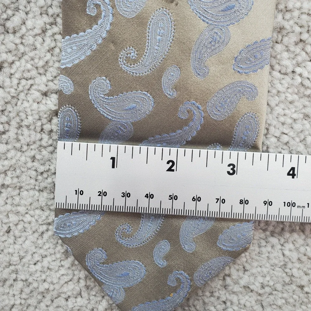 Paul Fredrick Mens Paisley Silk Tie Gold Blue‎ Handmade